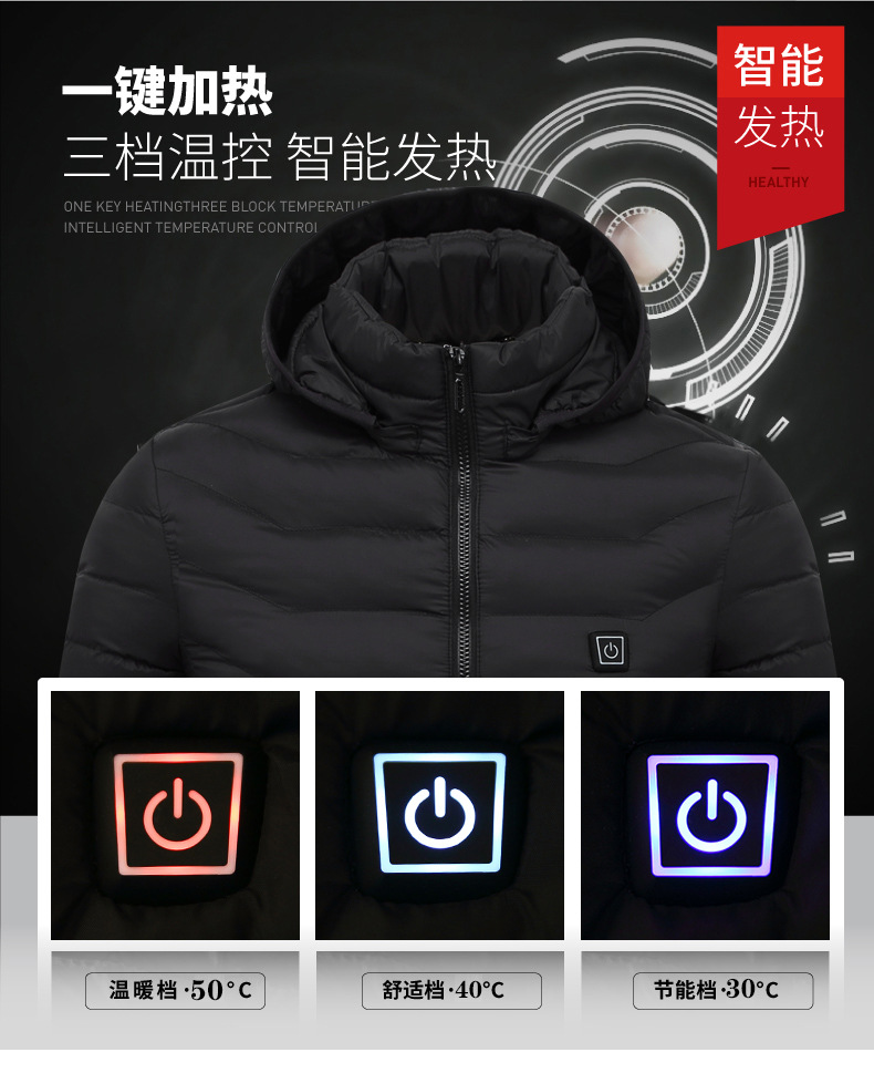Cross-border intelligent heating cotton-padded clothes men and women charging heating cotton-padded clothes zone 8 heating electric heating USB protective jacket wholesale