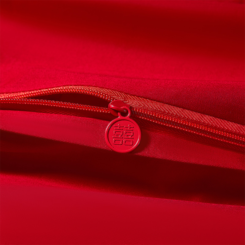 Red Chinese Wedding Embroidery Four-piece Cotton Bed Sheet Quilt Cover Wedding Bedding Cotton Nantong Home Textile