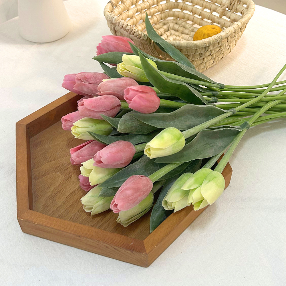 Simulated Mini Pe Plastic Tulip Fake Flower Cross-Border Foreign Trade Silk Flower Wedding Home Decoration Flower Manufacturer Wholesale