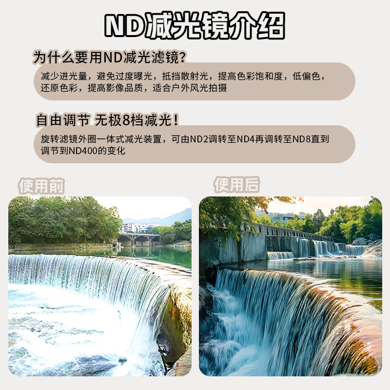 Manufacturer Supplies Adjustable Nd Mirror 2-4 Light Reduction Mirror Nd Neutral Gray Mirror 37Mm-82Mm Photography Camera Filter