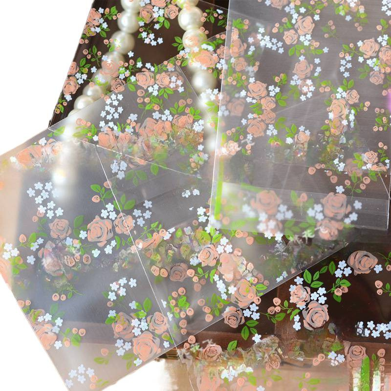 Green Leaf Rose Self-Adhesive Bag Thickened Frosted Transparent Optional 7*7/10*10 Small Gift Decoration Wholesale