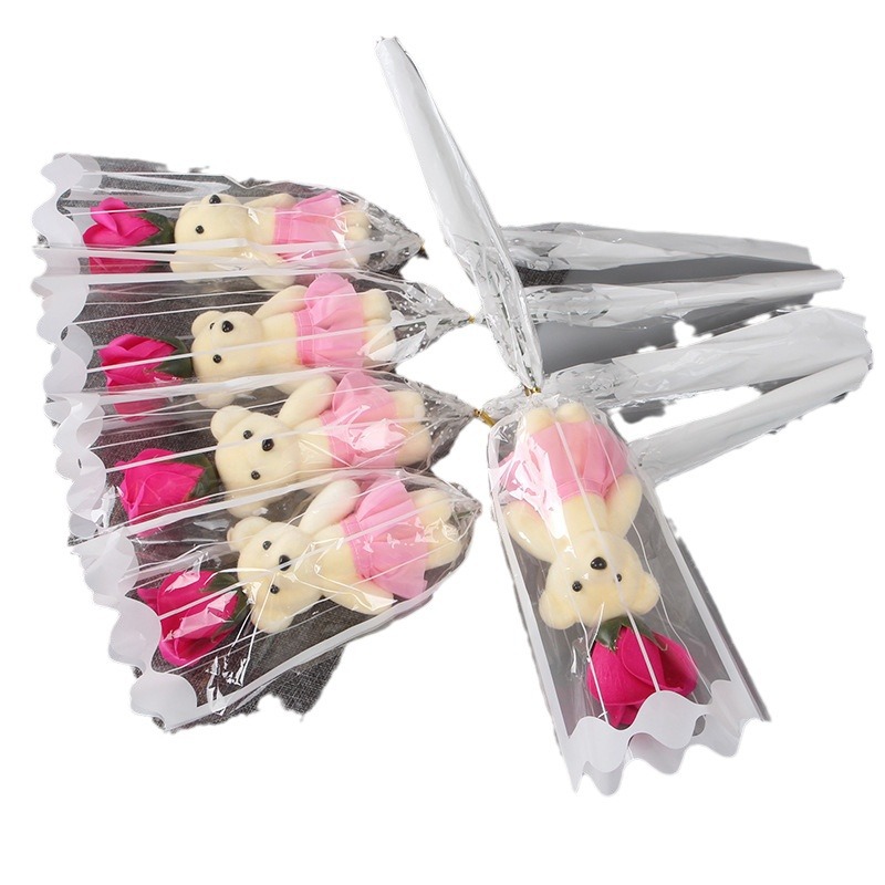 Teacher's Day Gifts for Teachers: Bear-Shaped Rose Soap Flowers, Artificial Flowers, Promotional Gifts for Qr Code Scanning
