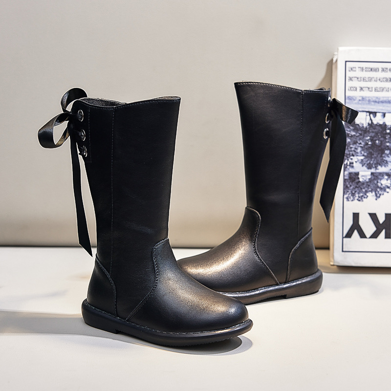 Детские высокие хлопковые ботинки с флисовой подкладкой 2025 осень/зима, сапоги принцессы, корейский стиль длинные ботинки с флисом и утолщенной подкладкой