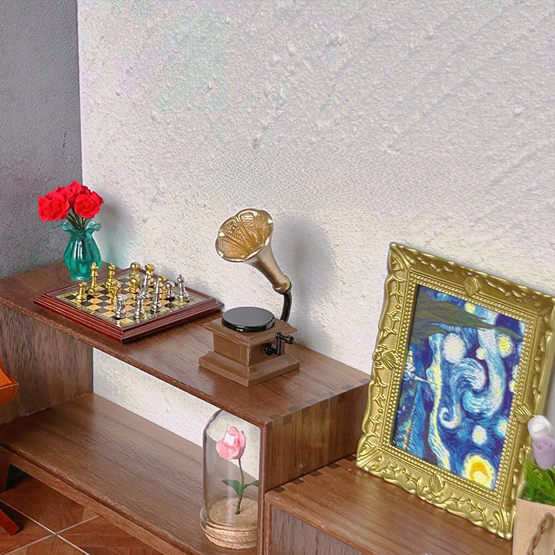 Honghao Direct Supply ob11 Miniature Model with Scene Doll House Accessories Retro Mini Phonograph Ornaments B126