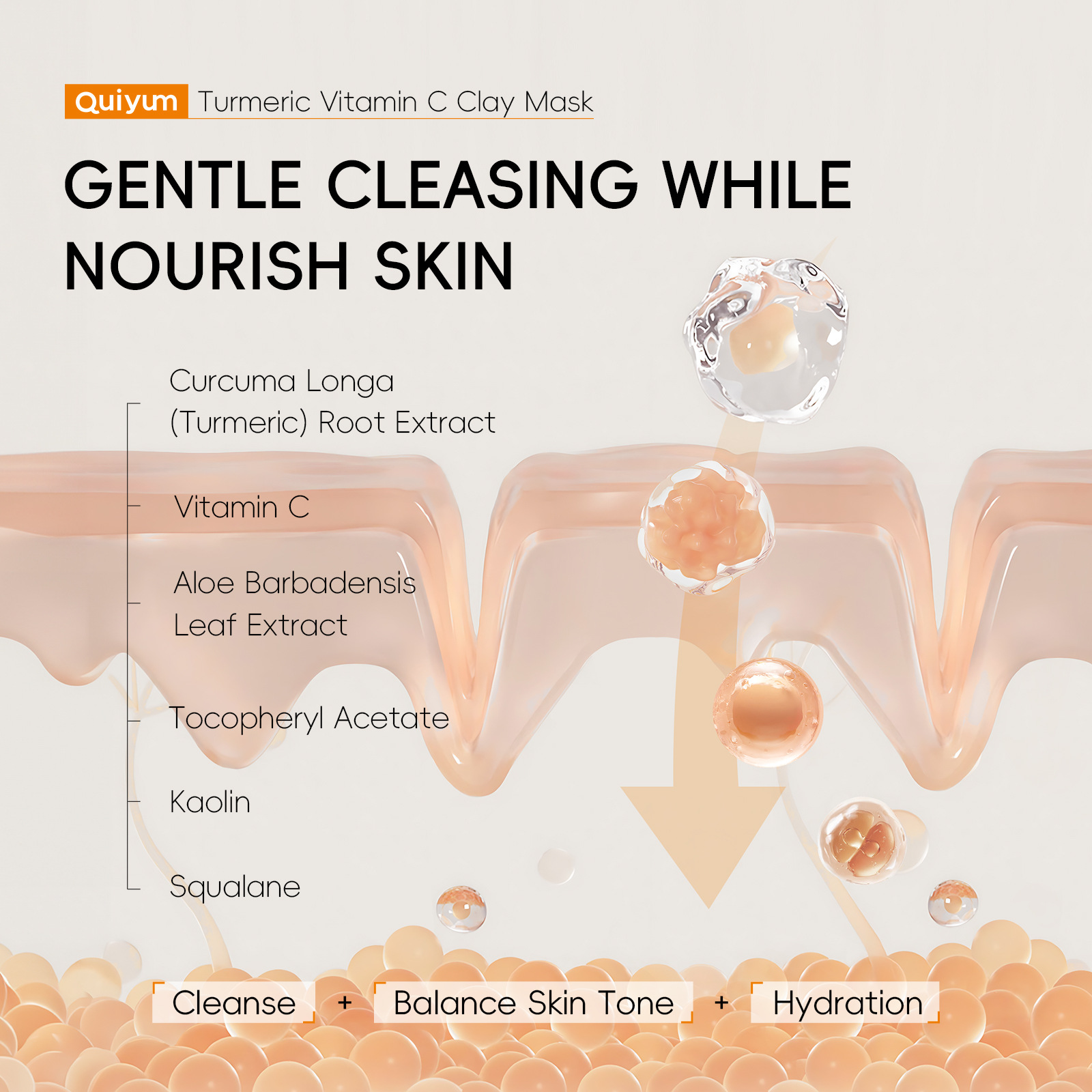 Cross-Border Quiyum Facial Mask Sheet English Turmeric Vitamin C Hydrating Moisturizing Cleansing Export Sheet 5g Skin Care Products Export