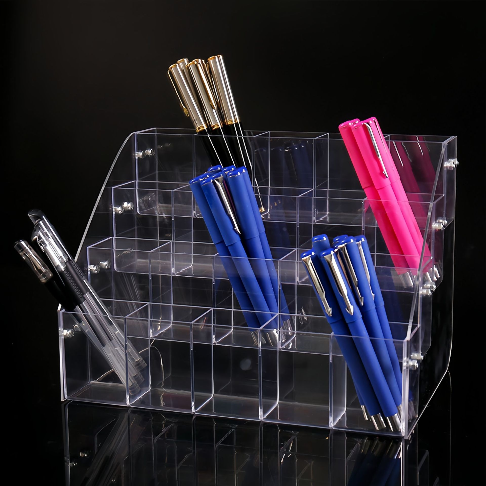 Acrylic Pen Holder Display Shelf Oblique Plug-In Stationery Store Student Pen Holder Neutral Ballpoint Pen Multi-Functional Storage Box