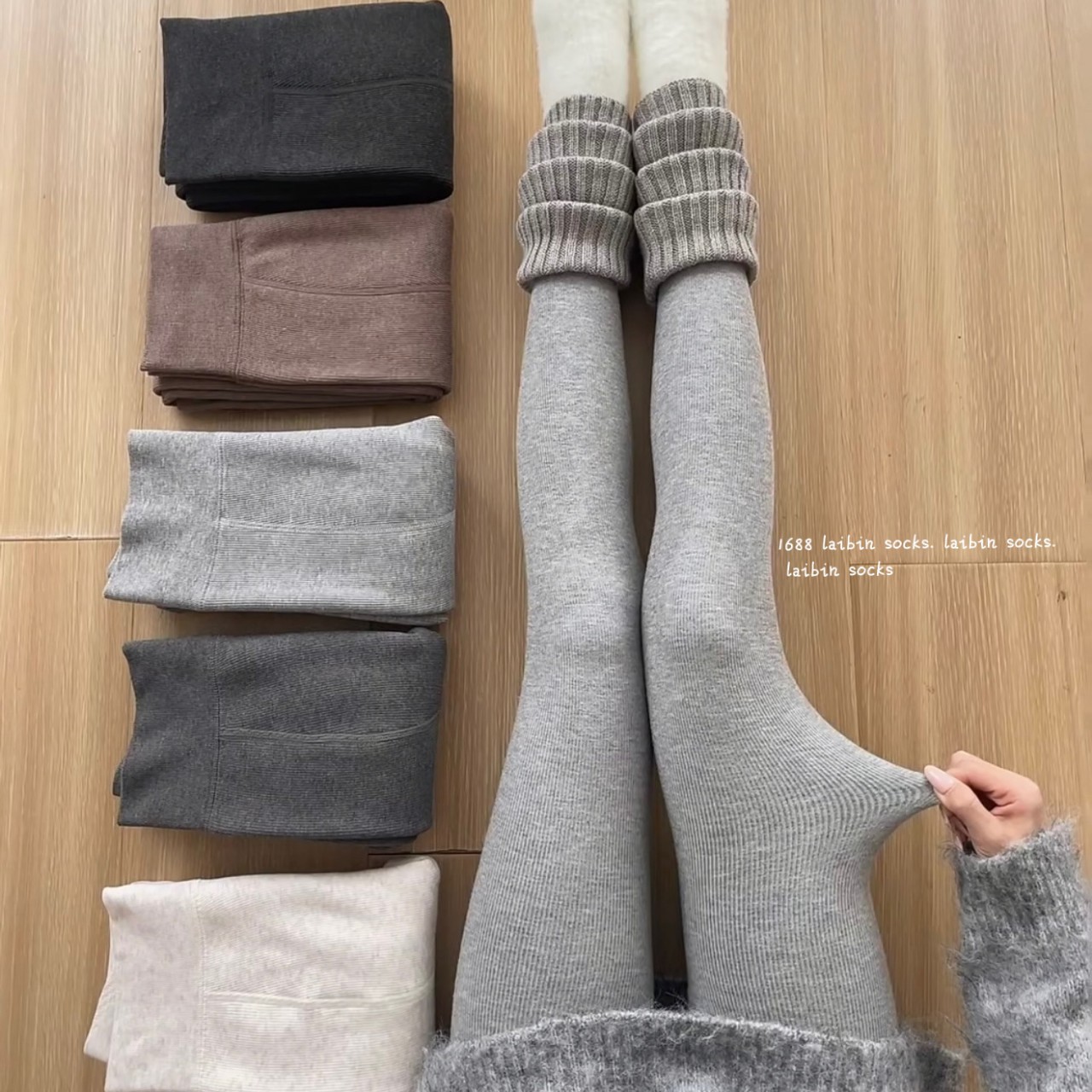 330г вертикальные полосатые хлопковые леггинсы серые женские осенние и зимние новые с флисовой подкладкой утолщенные теплые осенние брюки японский стиль колготки