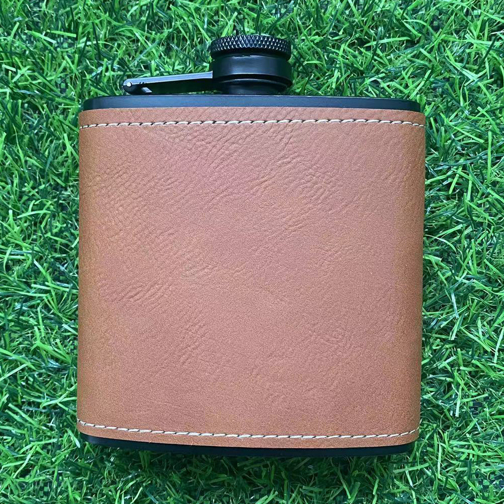 6 oz veneer laser engraved leather portable Russian stainless steel hip flask outdoor portable in stock wholesale