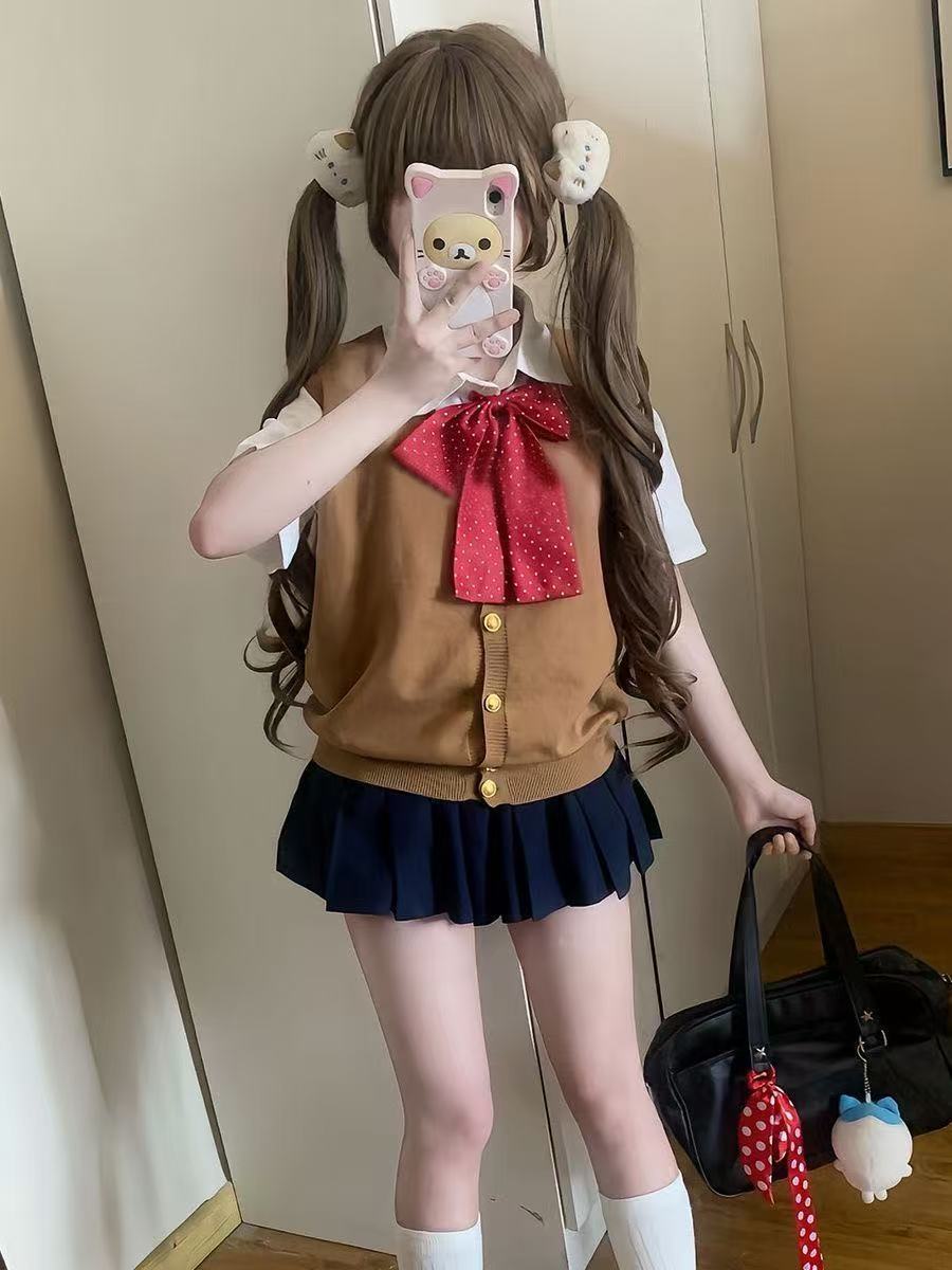 Японский стиль, колледж, комплект униформы, жилет, школьная форма, рубашка и юбка-плиссе, полный комплект для женщин