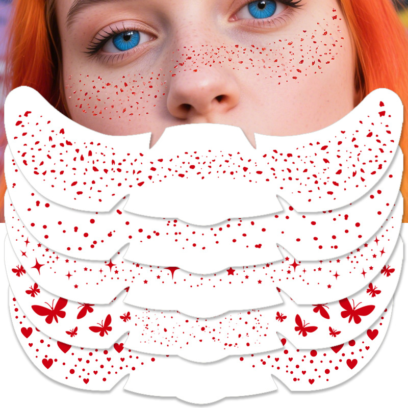 Cross-border European and American Freckles Tattoo Sticker Waterproof Sweat-proof Bronzing Rose Red Butterfly Makeup Sticker Temporary Face Sticker Amazon