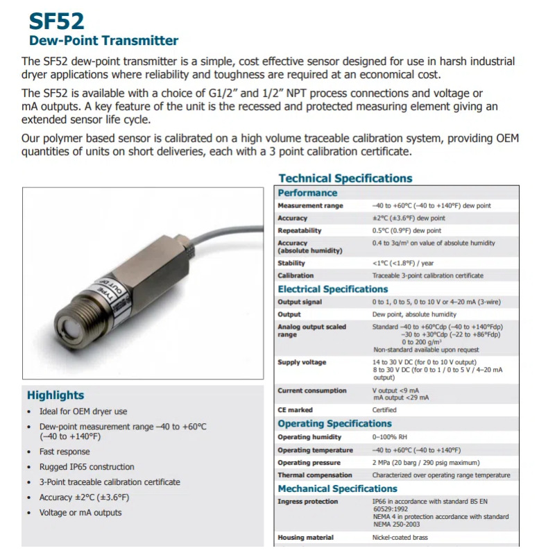 Michell Easidew Sf52-Tx+2+X+D1+B+F2 Compressed Air Dryer Dew Point Transmitter
