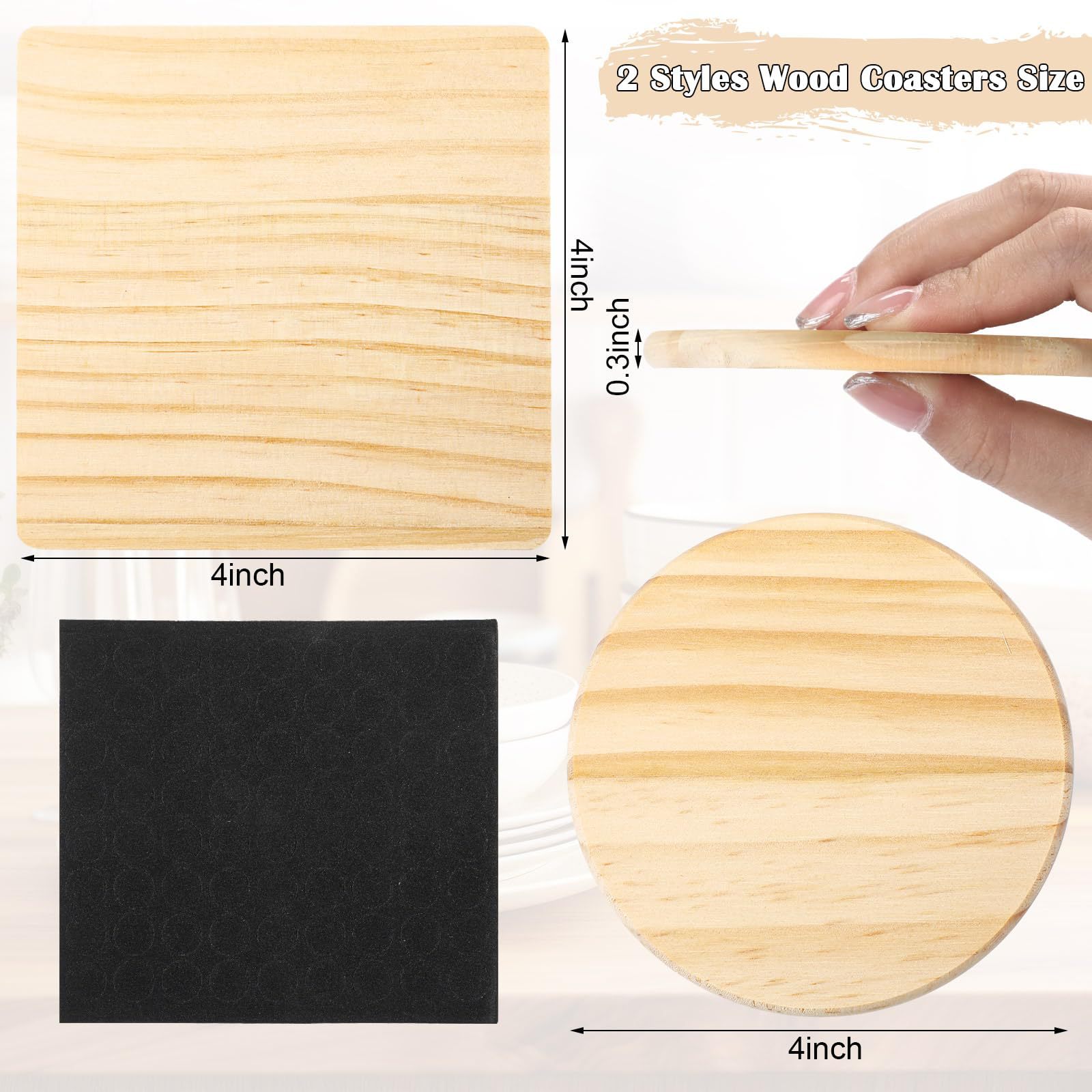 Cross-border Hot-selling Solid Wood Coaster Logo Engraved Square Round Love Wooden Coaster Household Wooden Heat Insulation Coaster