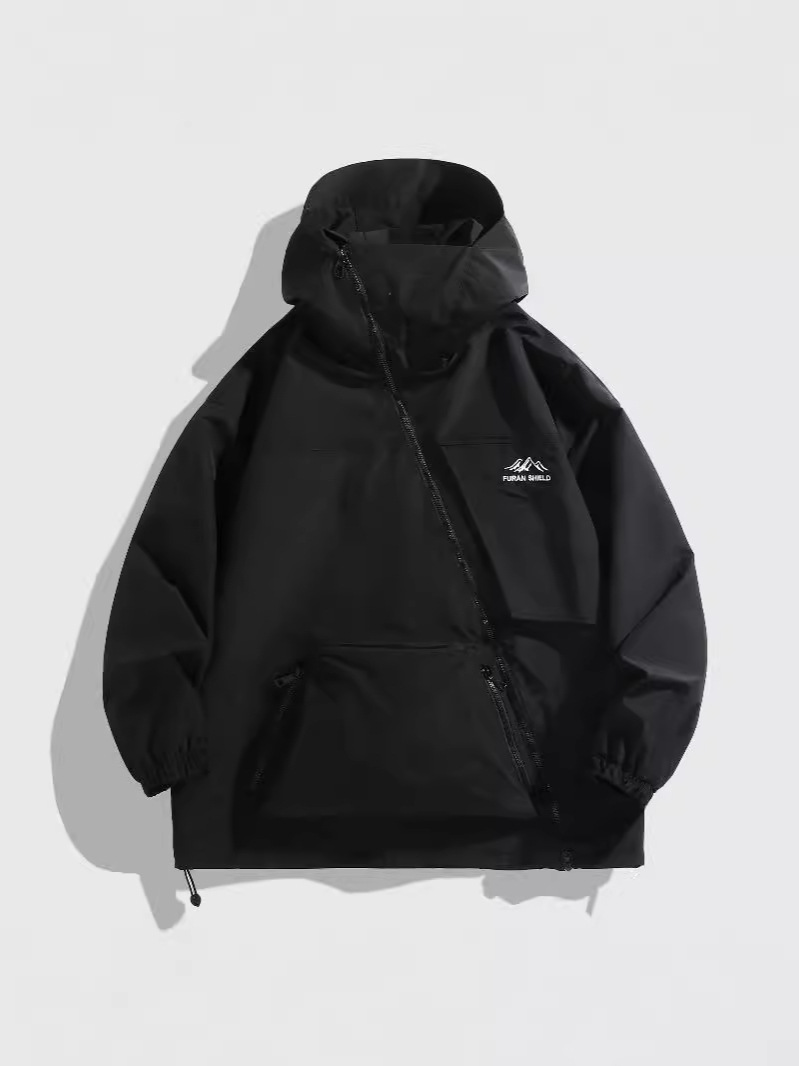 Black Samurai Outdoor Functional Oblique Zipper Waterproof Jacket for Men 2024 New Fat plus size Jacket