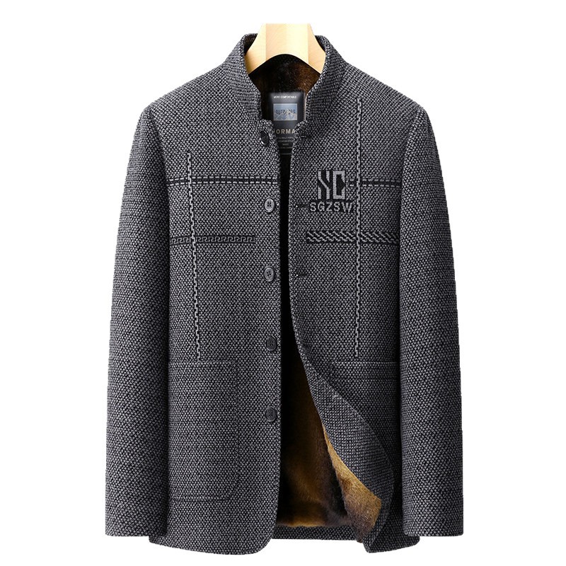 High-Quality Middle-Aged and Elderly Men's Winter Velvet Thickeneded Single-Breasted Woolen Daddy's Cotton-Padded Chenille Cotton-Padded Jacket for Men