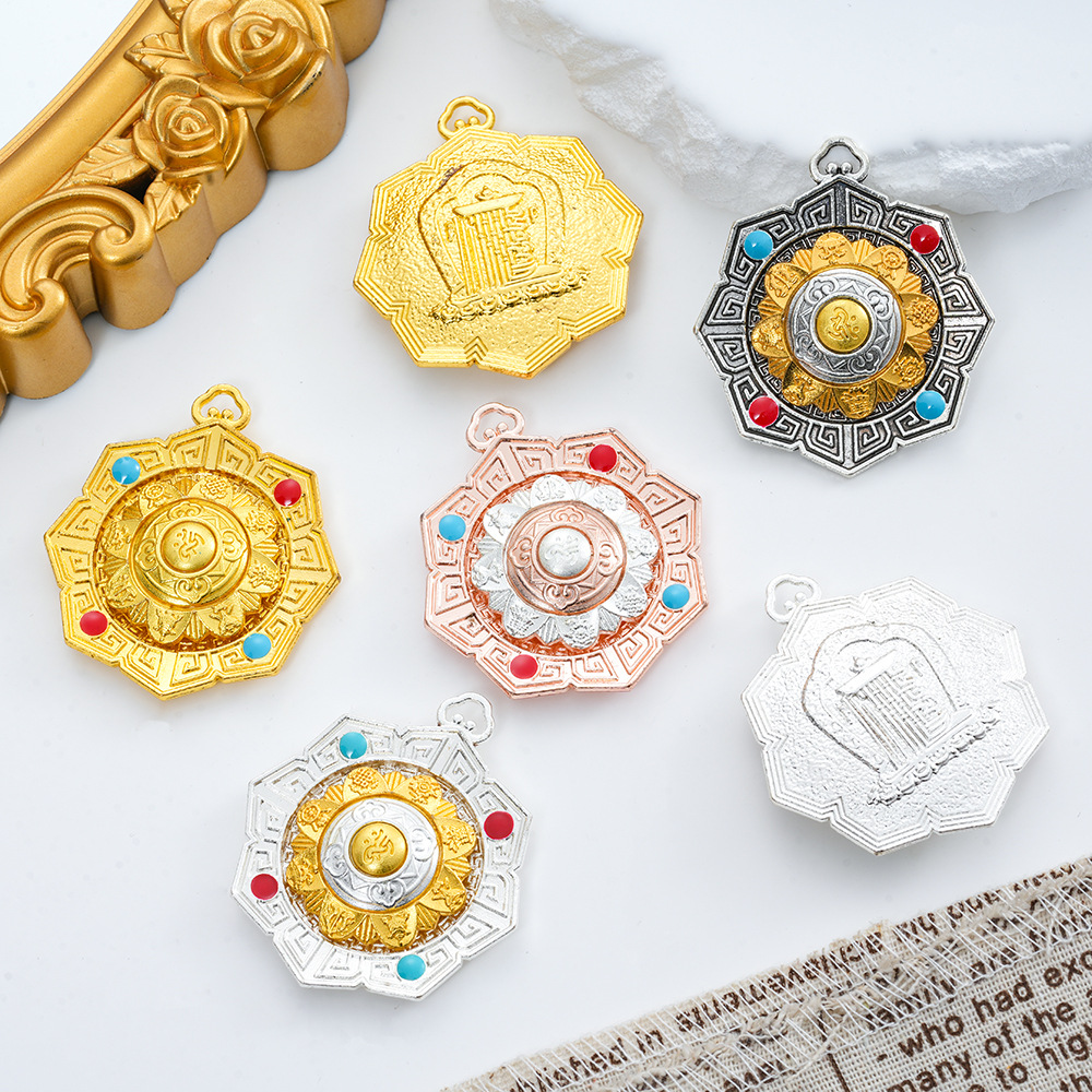 Xizang Jewelry, Eight Treasures and Six-Character Mantra Pendant, Nine Palaces and Eight Hexagrams, Ten Phases, Free Brand, Rotatable Necklace Pendant