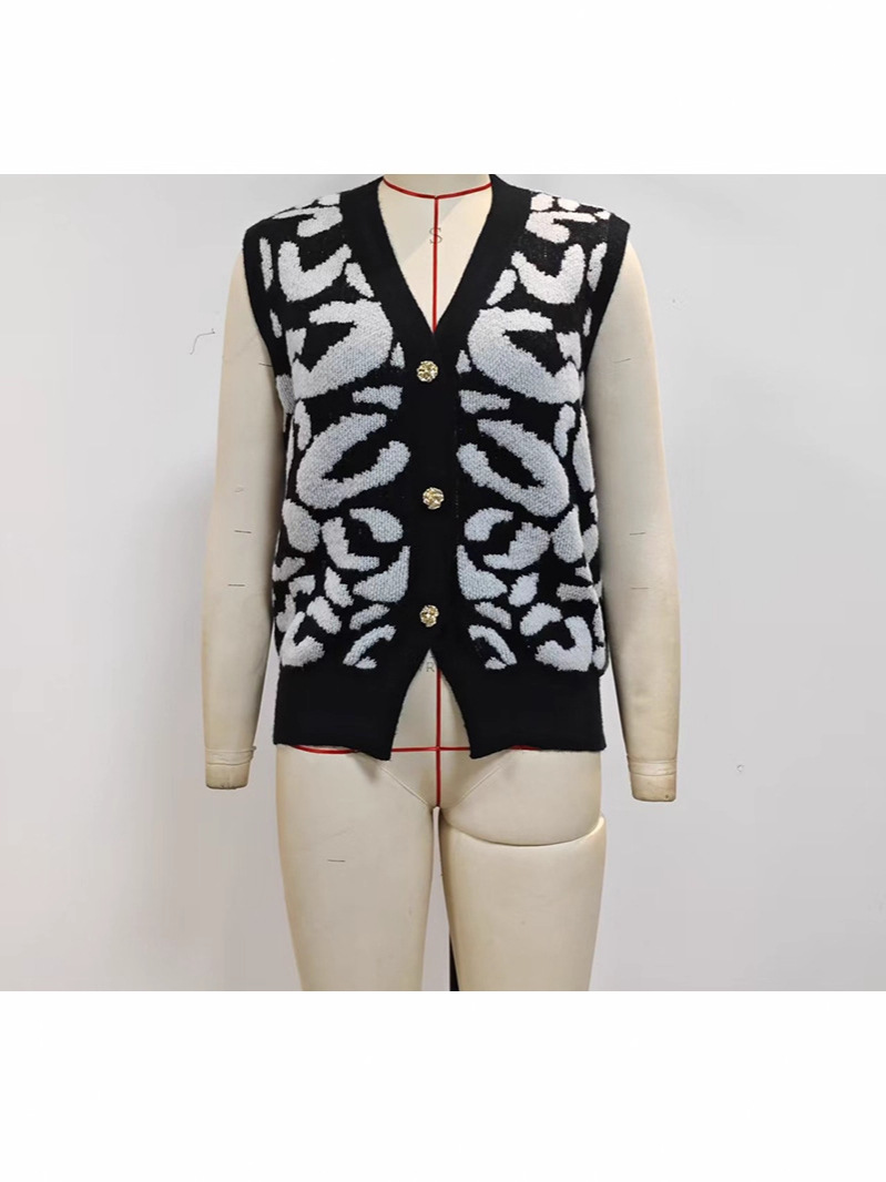 Foreign Trade Cross-Border Leopard Print V Neck Knitted Cardigan Jacket Women's Autumn and Winter Popular Fashion Casual Sweater