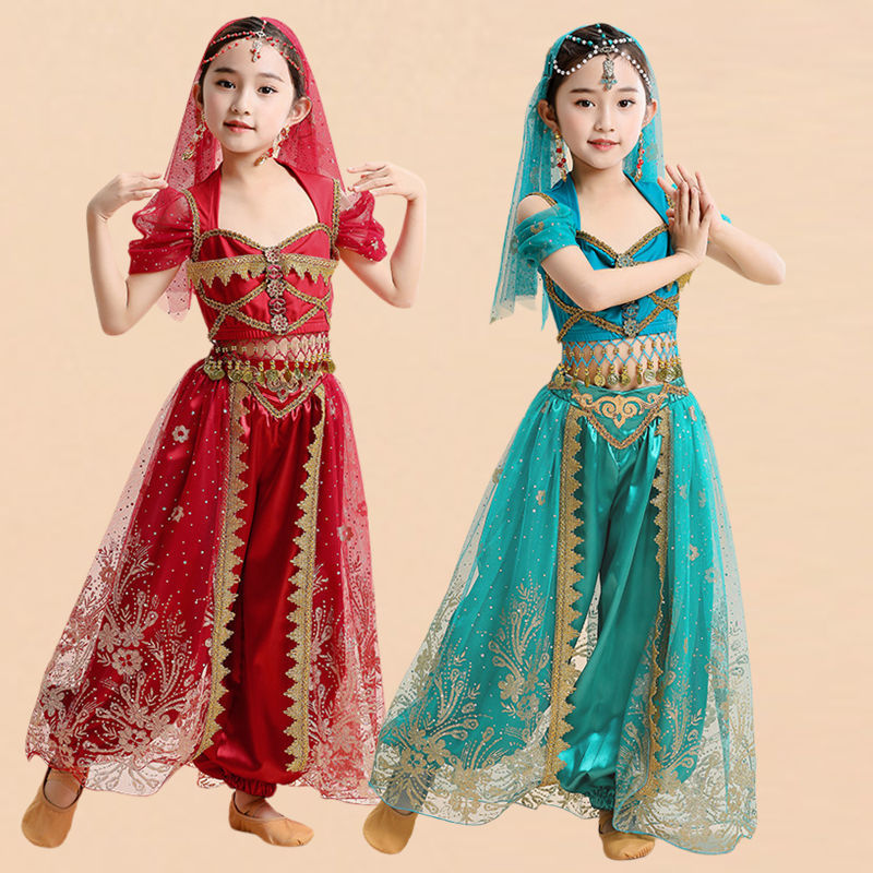 Halloween Table Costume Aladdin Princess Jasmine Belly Dance Exotic Indian Female Western Dancer suit