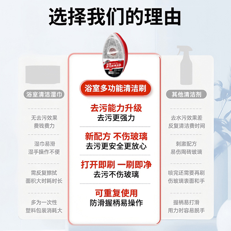 Bathroom Cleaner Multifunctional Bathroom Cleaning Brush Glass Faucet Tile Descaling Powerful Decontamination and Sterilization