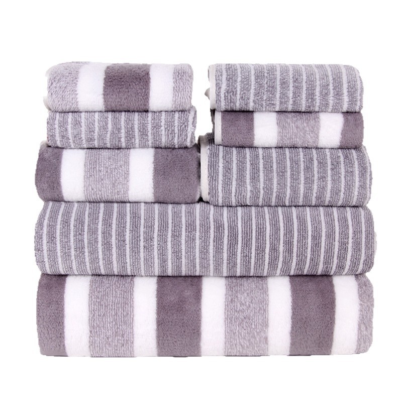 8-Piece Set of Cross-Border Coral Velvet Wide and Narrow Towel Bath Towel Combination for Home Use, Thickeneded, Soft, Water-Absorbent and Lint-Free for Hair Delivery
