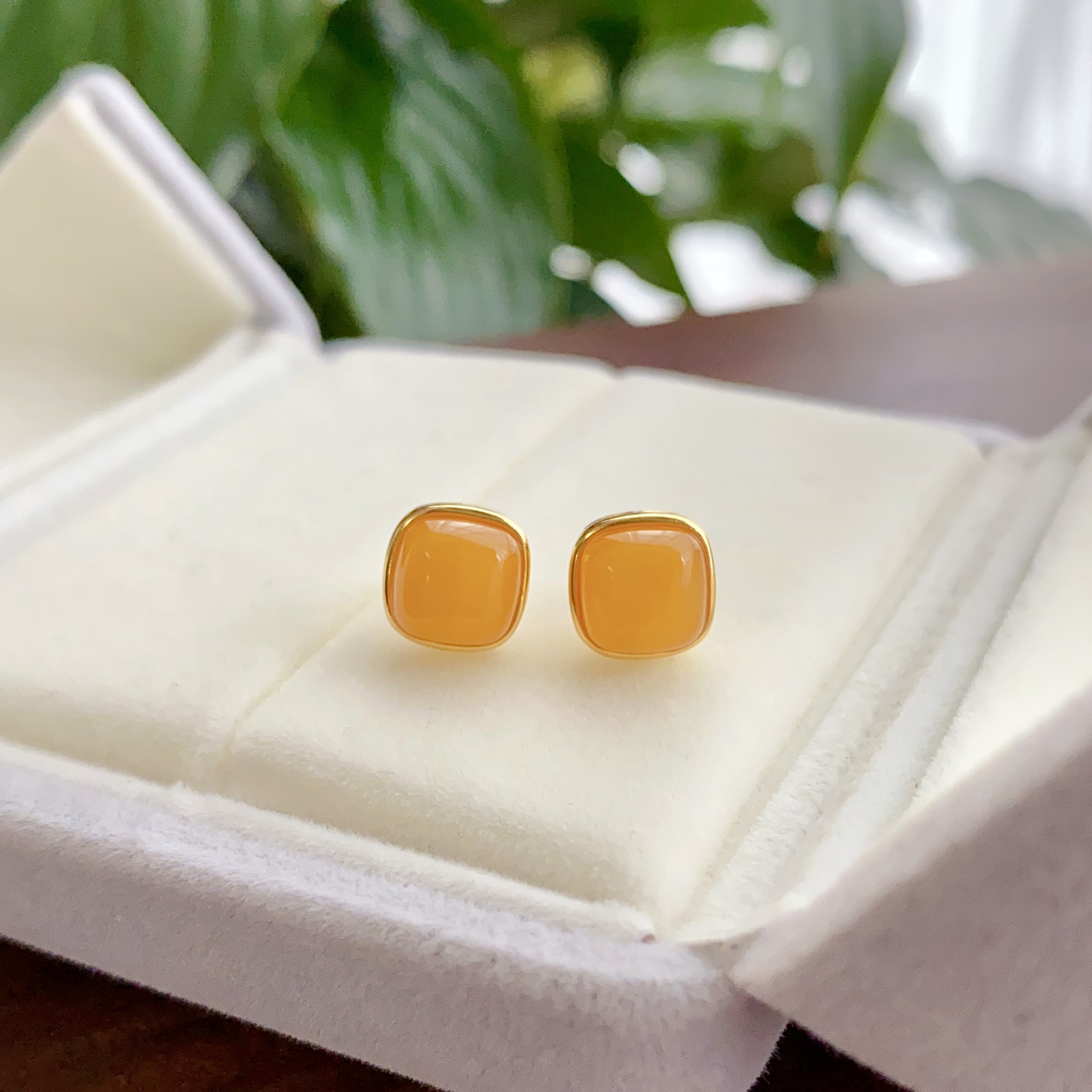 Beeswax Natural Genuine Earrings Beeswax Earrings Amber Beeswax Square Ears Natural Beeswax Earrings S925 Sterling Silver Earrings