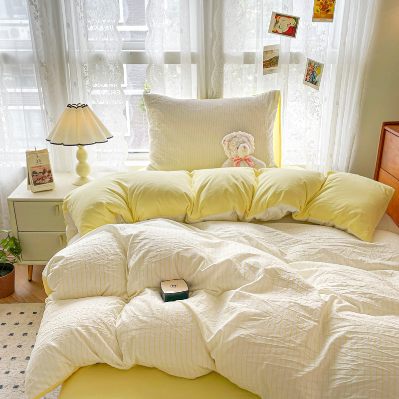 Skin-Friendly Washed Cotton Student Dormitory Three-Piece Striped Type a Single and Double Quilt Cover Pillowcase Cross-Border Dropshipping Manufacturer Wholesale