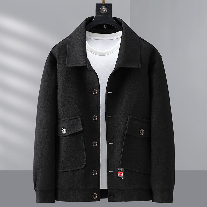 Plus Size Men's Woolen Coat Extra Large Loose Fat Man Casual Warm Jacket Men's Pure Color Windbreaker