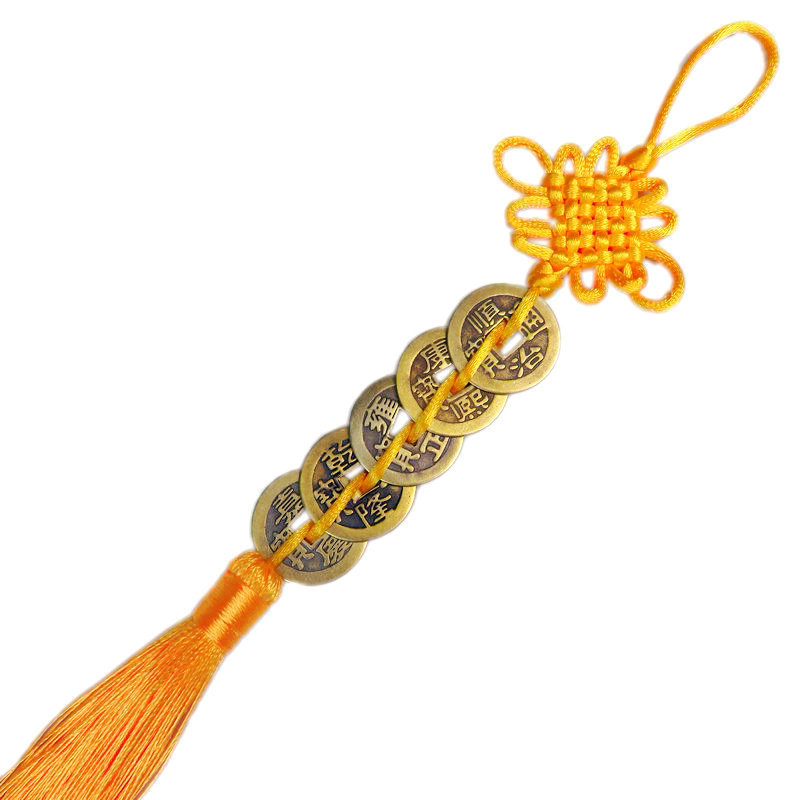 Real Copper Five Emperors Coin Car Hanging Peace Chinese Knot Tassel Ornament Car Creative Decoration Scenic Spot Street Stall Live Supply
