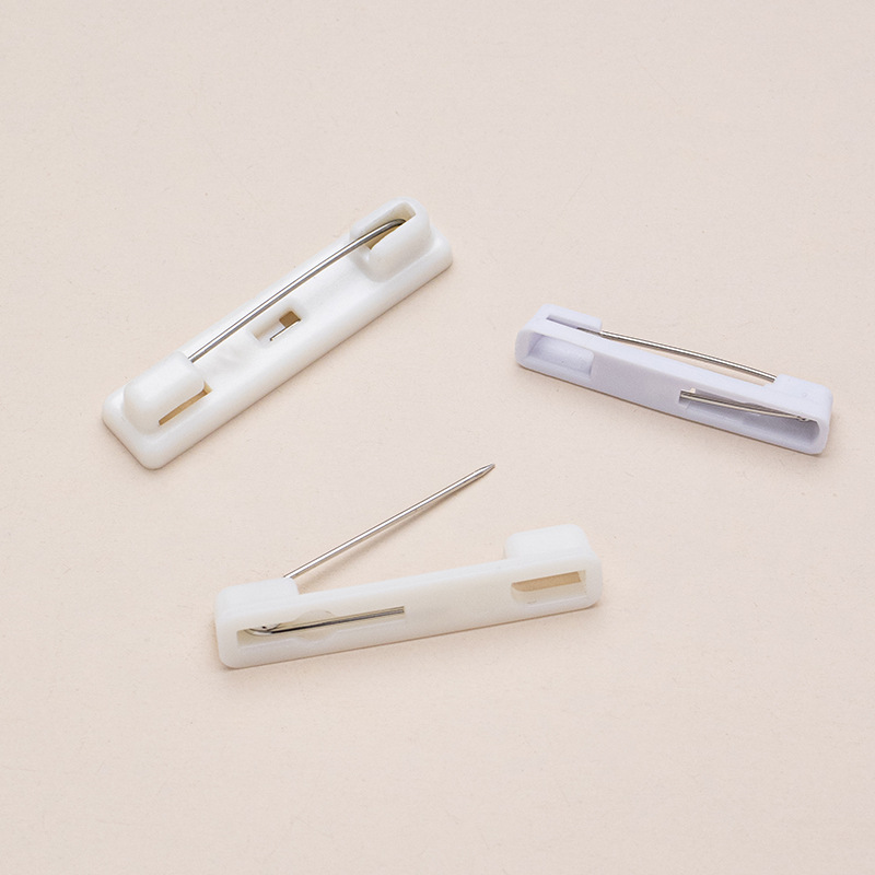 White Plastic Pin Name Tag Work Badge with Adhesive Backing Black Plastic Simple Pin Jewelry Accessories Brooch Corsage Holder