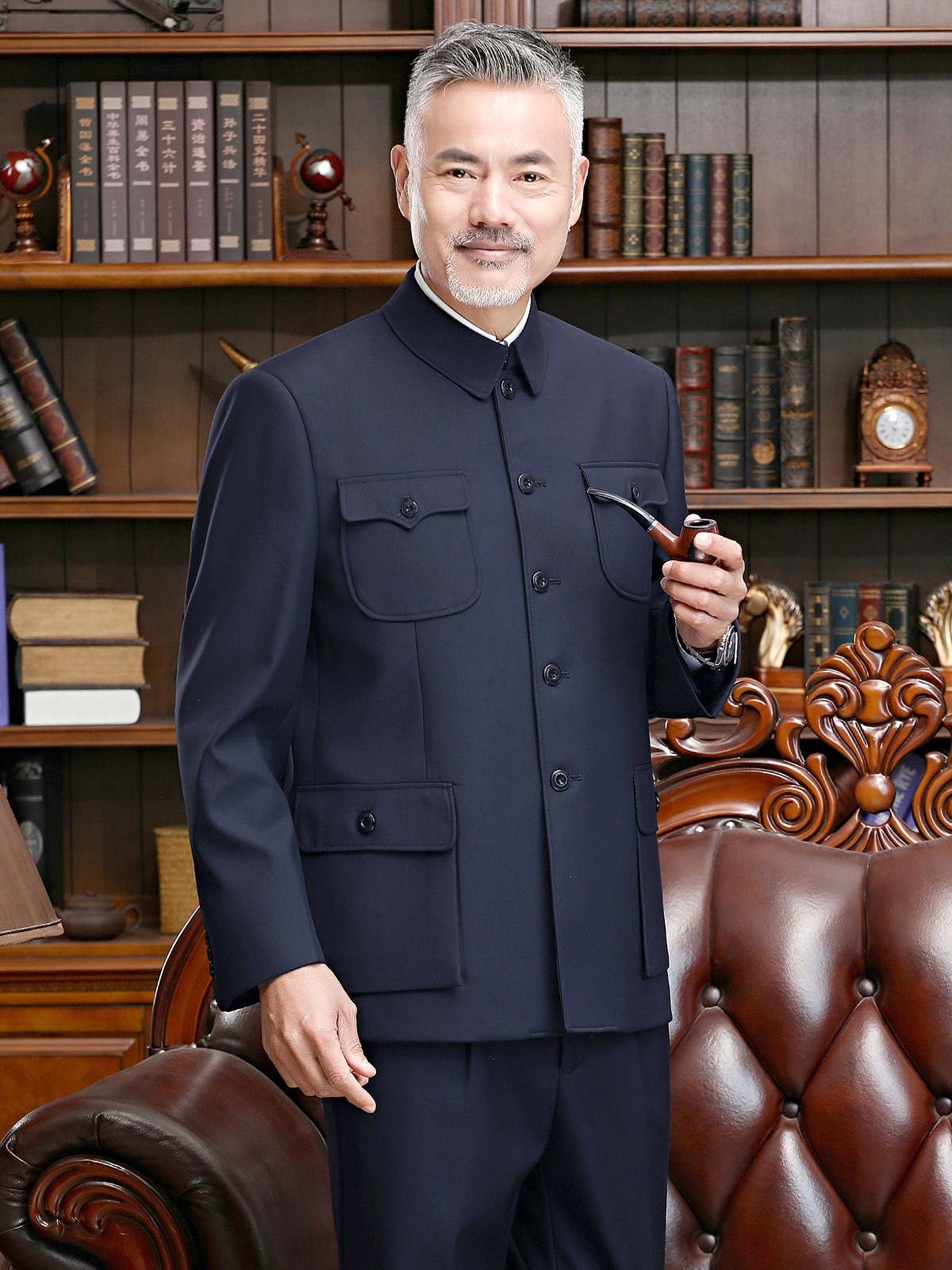 Middle-Aged and Elderly Men's Spring and Autumn Chinese-Style Suit with Fleece Lining, Thickened Tang Suit, High-End Performance Outfit