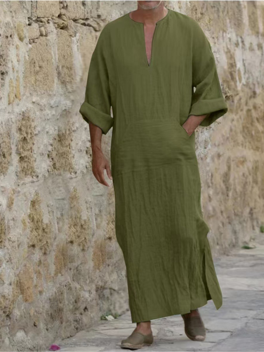 2024 cross-border Amazon new men's long cotton and hemp T Middle East long large T long sleeve Middle East hot