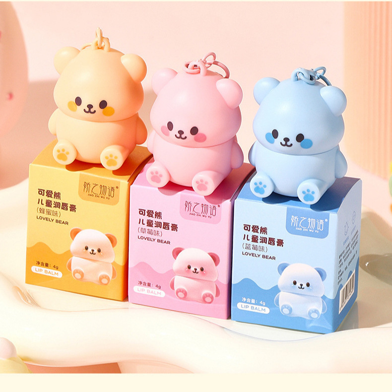 The Story of Jiao Lovable Bear Fruit Lip Balm Moisturizing Moisturizing Anti-chapped Peel Lip Protecting Portable Autumn and Winter Wholesale