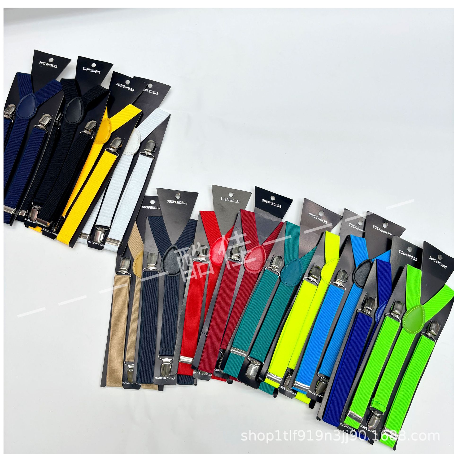 Factory Direct Sales in stock adult solid color 2.5cm men's and women's universal suspenders with three clips elastic elastic straps