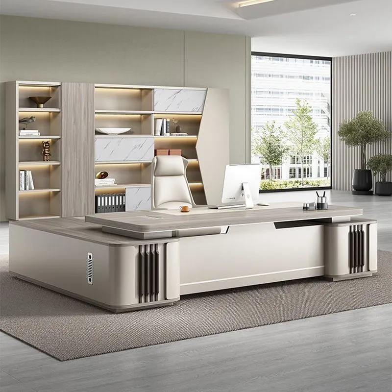 Boss Desk Office Desk and Chair Combination Fashionable President Desk Executive Desk Supervisor Desk Elegant Light Luxury Office Furniture