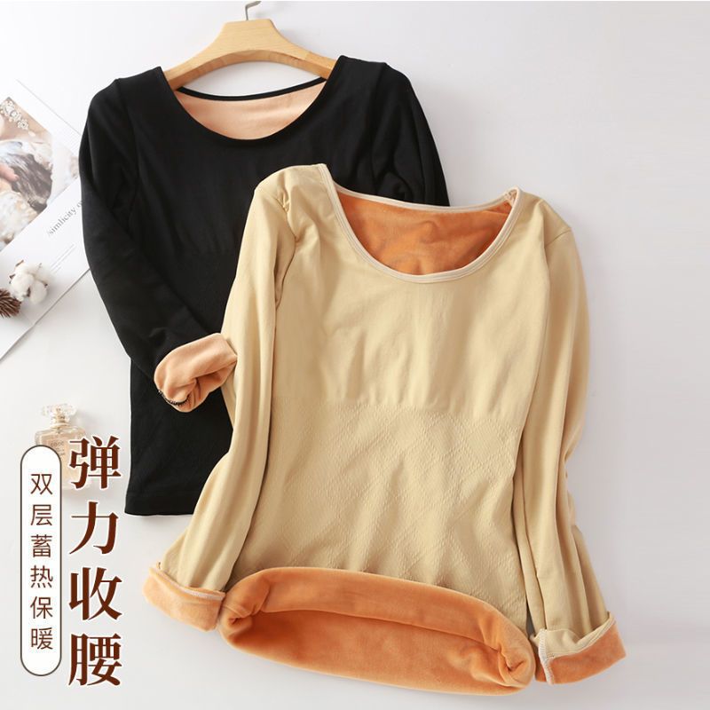 Новая корейская стильная толстовка с круглым вырезом, утепленная флисом, теплая, облегающая, длинный рукав, нижнее белье для женщин