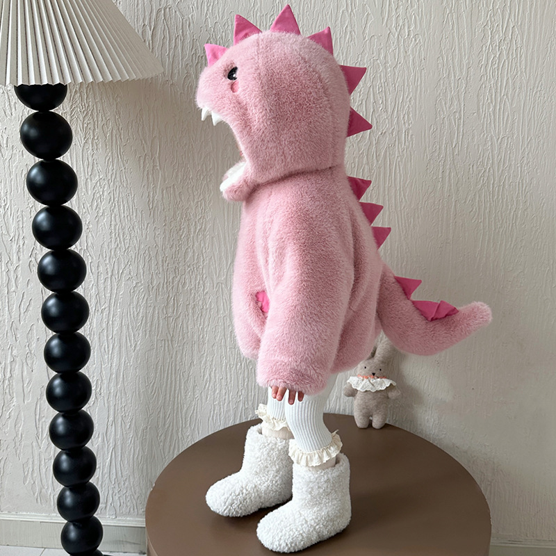 Boys' Fleece Jacket Autumn and Winter 2025 New Kidsren's Thickeneded Dinosaur Fur Sweater Boys' Cute Fur Clothes