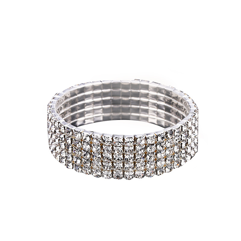 Diamond Full Diamond Elastic Bracelet 4 Rhinestone Bracelet Women's All-match Rhinestone Bracelet Advanced Bracelet Wholesale