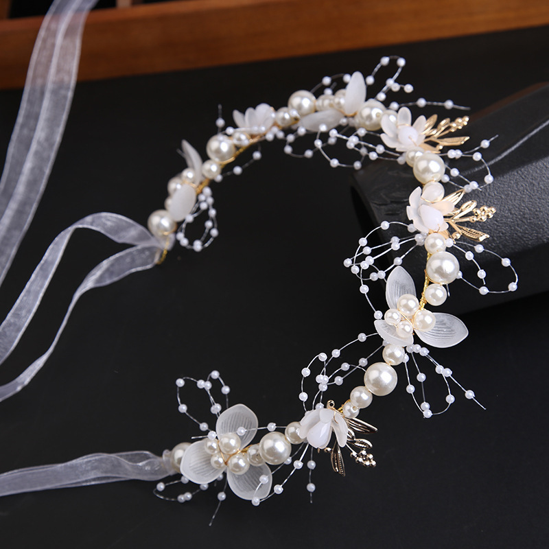 Super Fairy Golden Leaf Headband Flower Garland Pearl Hairband New Crown Sweet European Wedding Dress Kidsren's Headwear