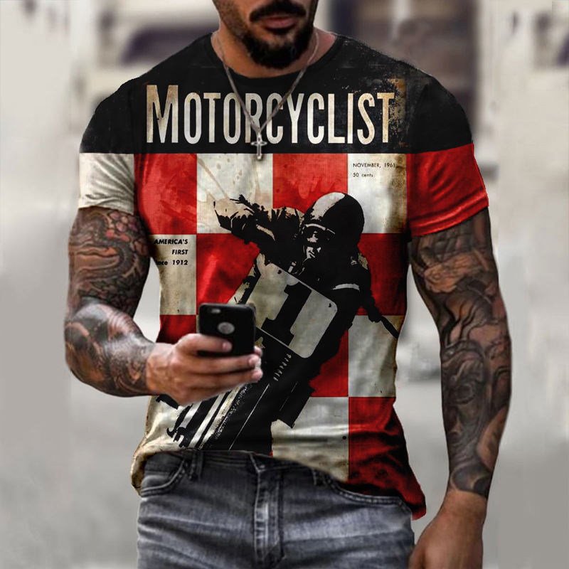 European and American Foreign Trade New Motorcycle Short Sleeve Casual 3D Printing Loose Pullover Men's T-shirt Cross-border 2022
