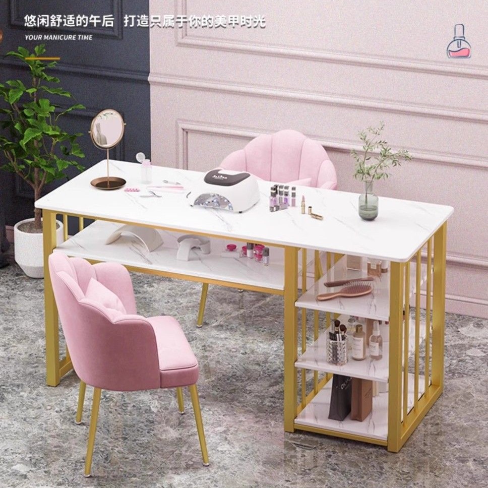 Ins Style Popular Nail Salon Special Price Economical Manicure Table and Chair Set Japanese Simple Double Manicure Table