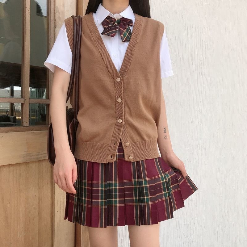 Japanese-Style College Knit Cardigan Sweater Vest for Women, School Style, Spring and Autumn Layering Versatile V-Neck Jk Solid Color Vest