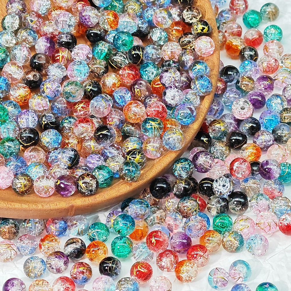 8/10mm double color brushed popcorn beads gold silk ice crack glass beads bracelet necklace diy jewelry accessories