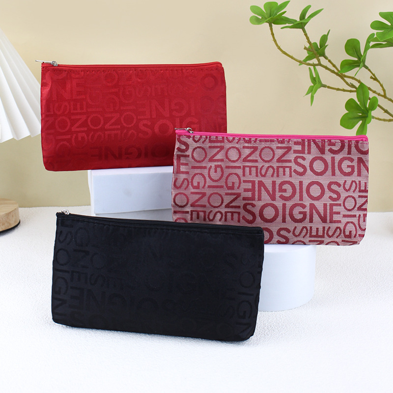 Korean Style Casual Bag Letter Jacquard Cosmetic Bag Horizontal Square Hand-held Cosmetic Bag Women's Wash Bag