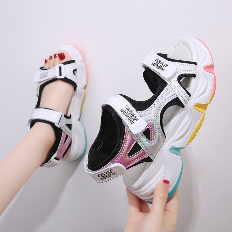 Rainbow bottom plus size sandals for women ins trendy 2022 new summer student fairy style platform sandals beach shoes