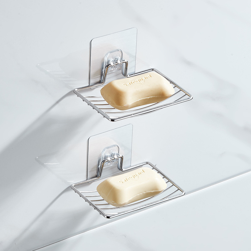 Single-Layer Soap Box Double-Layer Soap Dish Rack Wall-Mounted Seamless Wall-Sucking Toilet Bathroom Drain Stainless Steel Rack