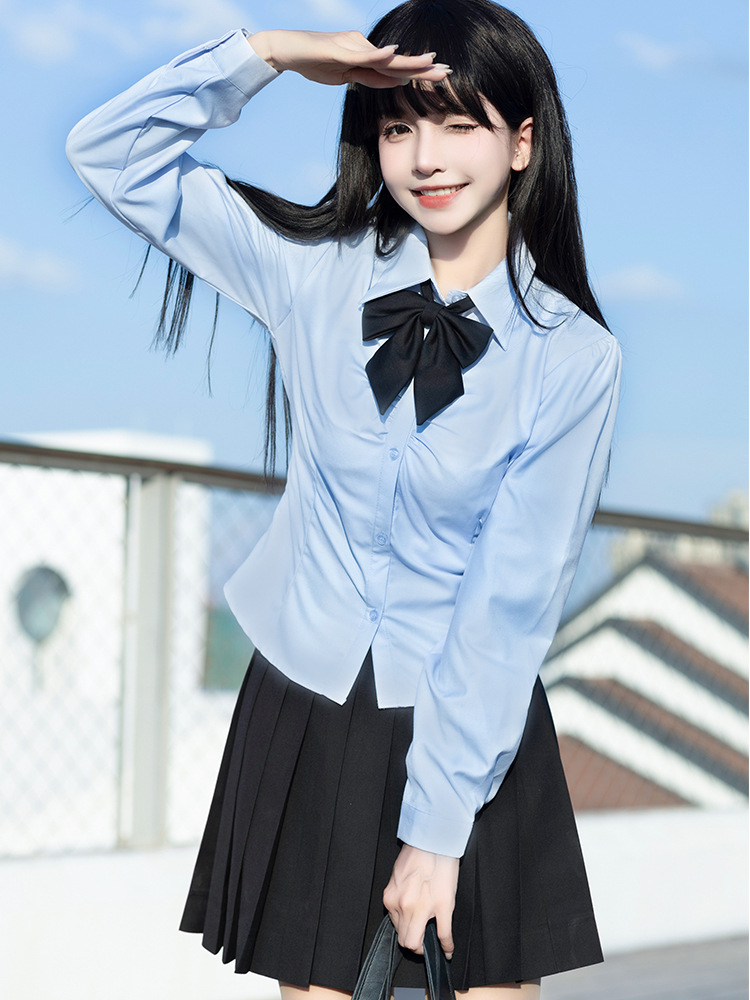 Women's shirt jk uniform long-sleeved top white shirt waist slimming autumn long-sleeved inner wear suit back strap