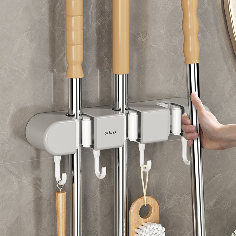 Wall-mounted mop clip rack punch-free hook balcony bathroom bathroom buckle fixed broom storage rack