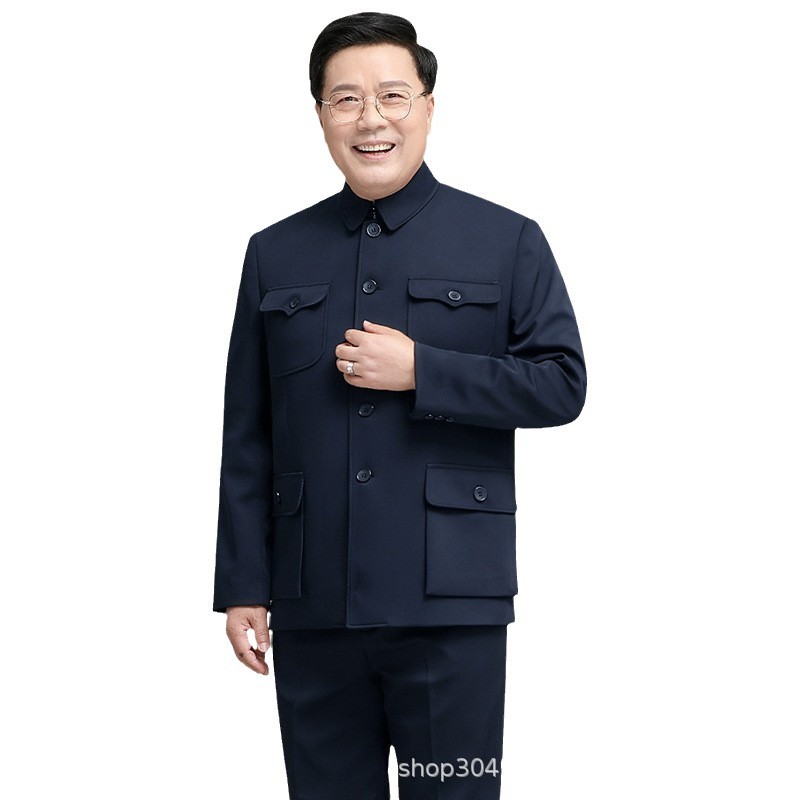 Spring, Autumn and Winter Chinese-Style Zhongshan Suit for Middle-Aged and Elderly People, Chinese-Style Jacket for the Elderly, Father and Grandfather