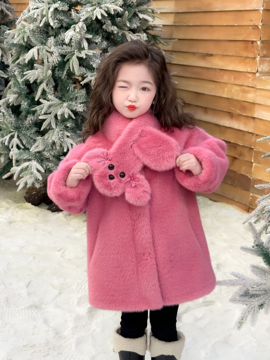 Children's Fur One-piece Coat Girls' Environmentally Friendly Mink Fleece Imitation Fur Coat Winter Little Girl's Warm Woolen Sweater