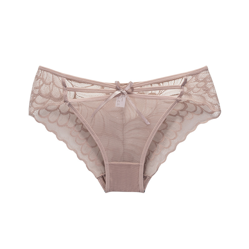 Rose Style Girl Low Waist Sexy Lace Mesh Bow Underwear Pure Cotton Crotch Underwear Perspective Hot Ladies