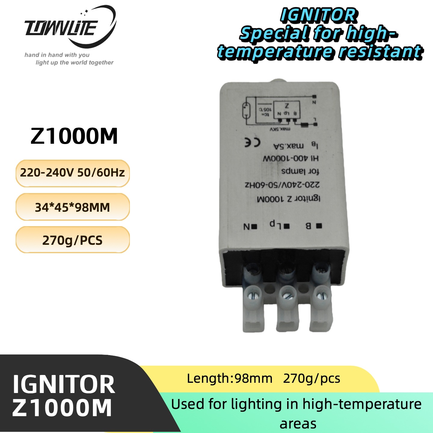 High Temperature Resistant 180 Degree Metal Halide Lamp Sodium Lamp Uv Lamp High Power 1000-1200W Terminal Electronic Trigger